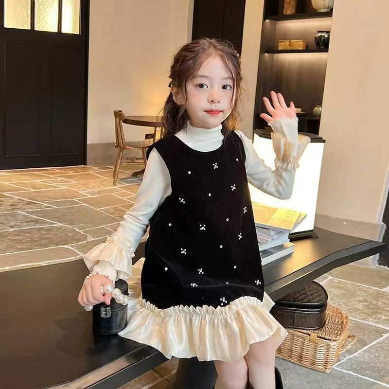 2024新款童装女童丝绒秋冬连衣裙春秋儿童宝宝裙子打底背心裙套装