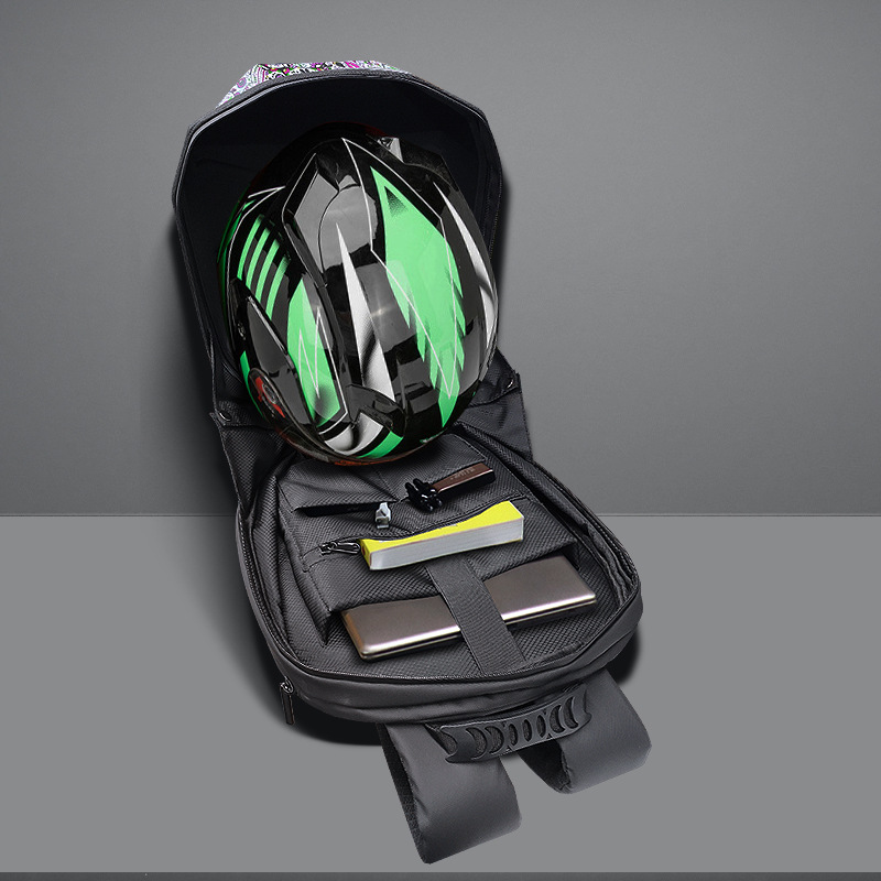 loy Iron Man Motorcycle Rider Backpack, LED Lighting, DIY patterned shell helmet, motorcycle waterproof bag Application Scenario