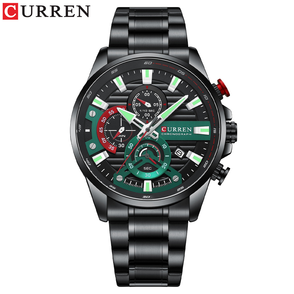 Gurren/卡瑞恩8415男士手表 日历表钢带男表 六针石英表外贸手表