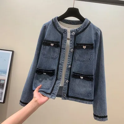 Small Fragrant Wind Winter Female 2023 Autumn New Bow Thin Korean Version Of Autumn And Winter Round Neck Short Top