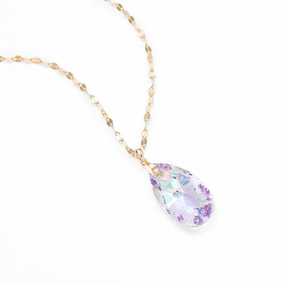 2021 new fashion 100 mesh red crystal necklace women's South Korea simple collarbone chain temperament drop pendant S925 Specification drawing