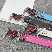 Pink Heart Wings y2k Belt Women's Heart Jeans Belt Ethnic Style personality retro hip Hop belt