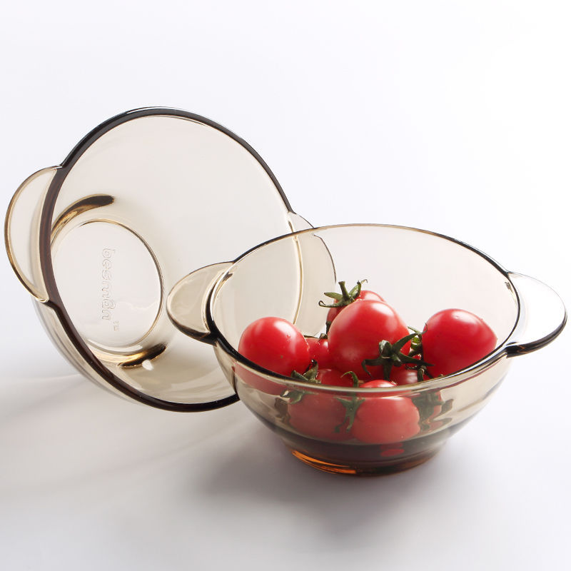 茶色玻璃双耳碗碗盘套装家用欧式加厚盘子水果沙拉米饭麦片独立站详情图4