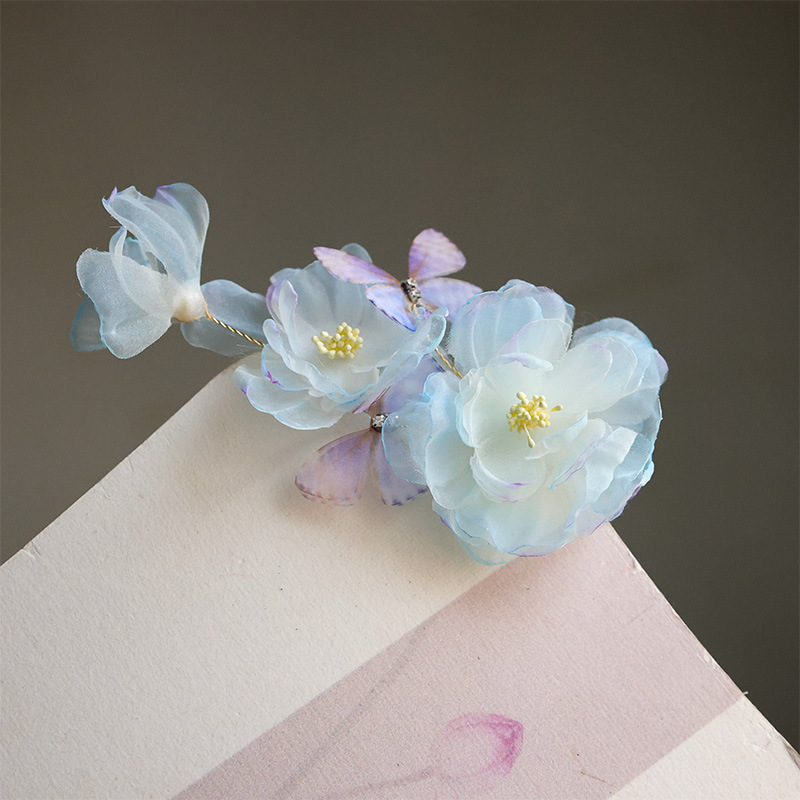 Spring embossed silk flower hair clips, ancient-style Hanfu, peony lace clips, flower headwear, atmosphere, horse face skirt with hair accessories Specification image