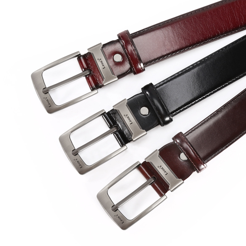 Men's belts in stock at street stalls, PU pin buckle cowhide double-layer belts, fashionable, casual and versatile jeans belts wholesale details Picture