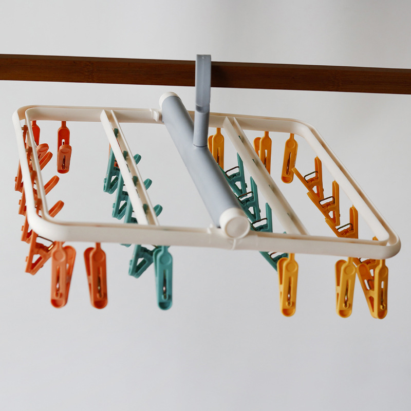 Colorful folding drying rack, square plastic multi-clip clothes drying rack, household foldable socks drying rack, student underwear holder Specification image