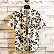 vintage复古花衬衫男夏季短袖ins港风夏威夷薄款宽松跨境印花衬衫