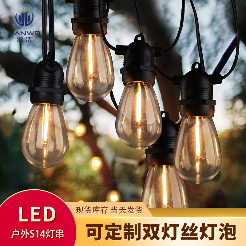 Outdoor led single filament S14 light string rainproof E27 American and European standard atmosphere single filament running horse light camping decorative light