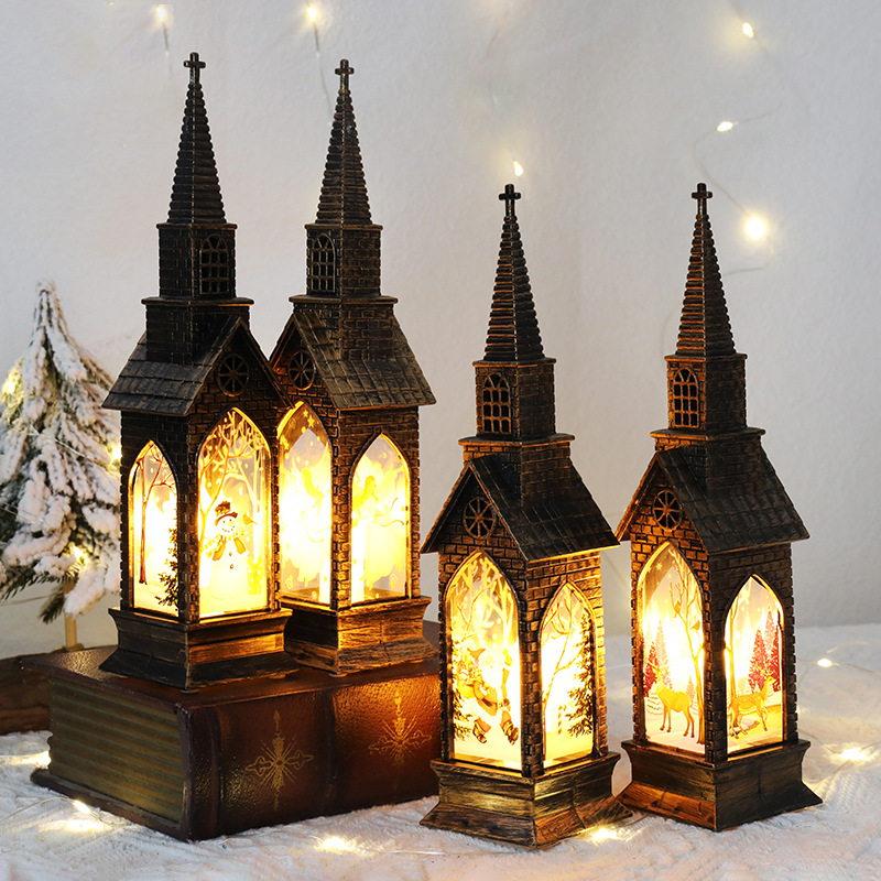跨境装饰圣诞装饰风灯发光房子摆件创意小夜灯电子蜡烛灯圣诞节礼图