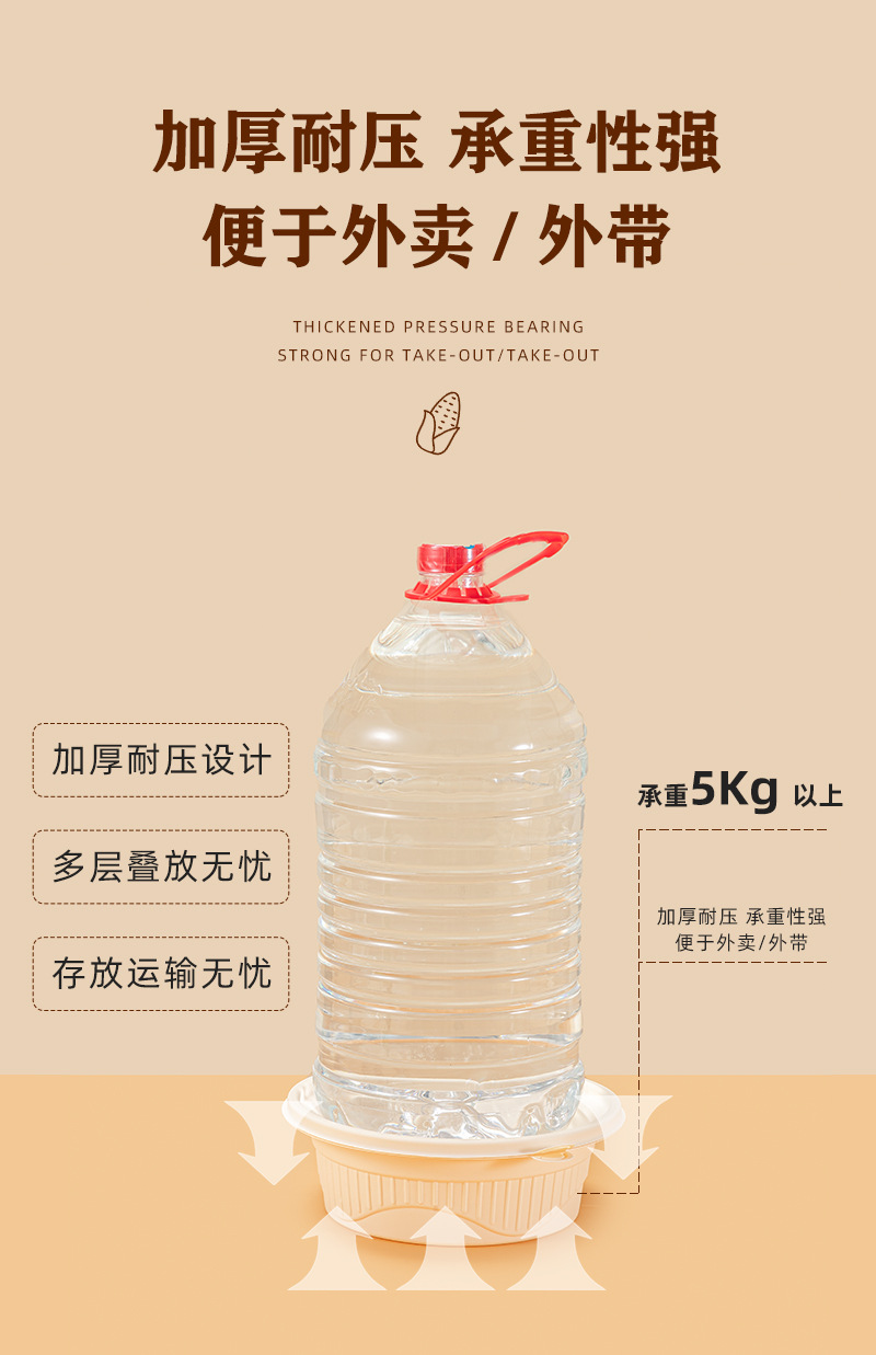 可降解一次性餐盒圆形玉米淀粉外卖打包盒环保快餐盒汤面分离圆碗详情8