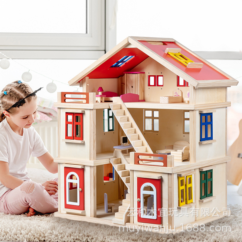 Children's Puzzle diy cottage Solid wood house Princess Villa Doll house Girl toy gift Play house toys full figure