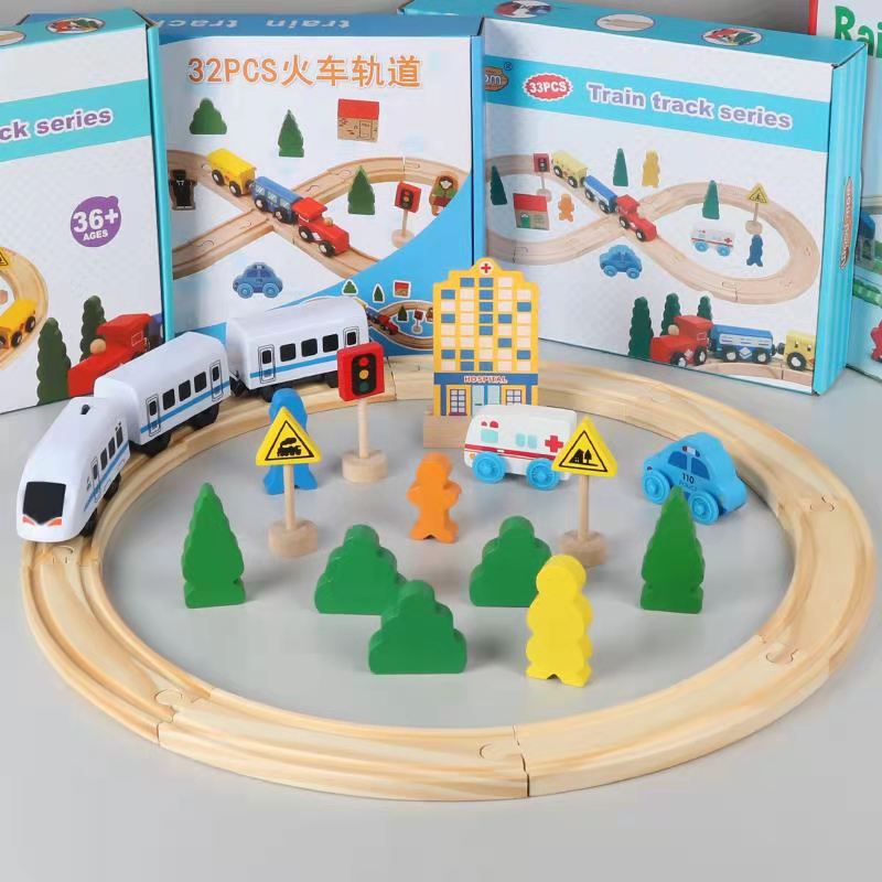 Thomas small train track Wooden track Electric track toy children wooden puzzle puzzle toy car