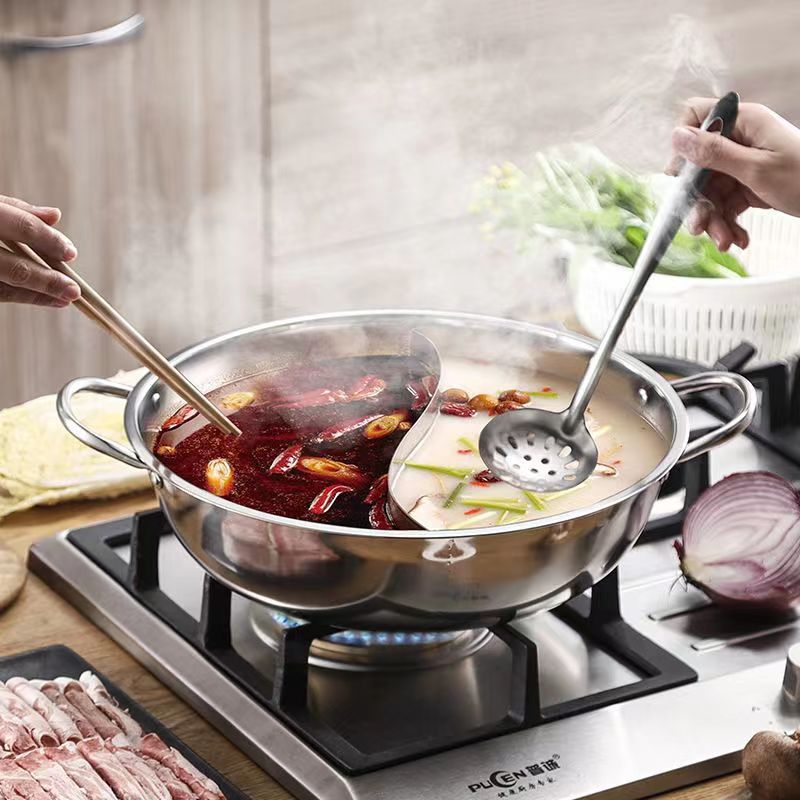 Stainless steel hot pot, Little Fat Sheep double pot, extra thick clear soup pot, two-flavor separated pot, double-ear covered soup pot, for both household and commercial use details Picture