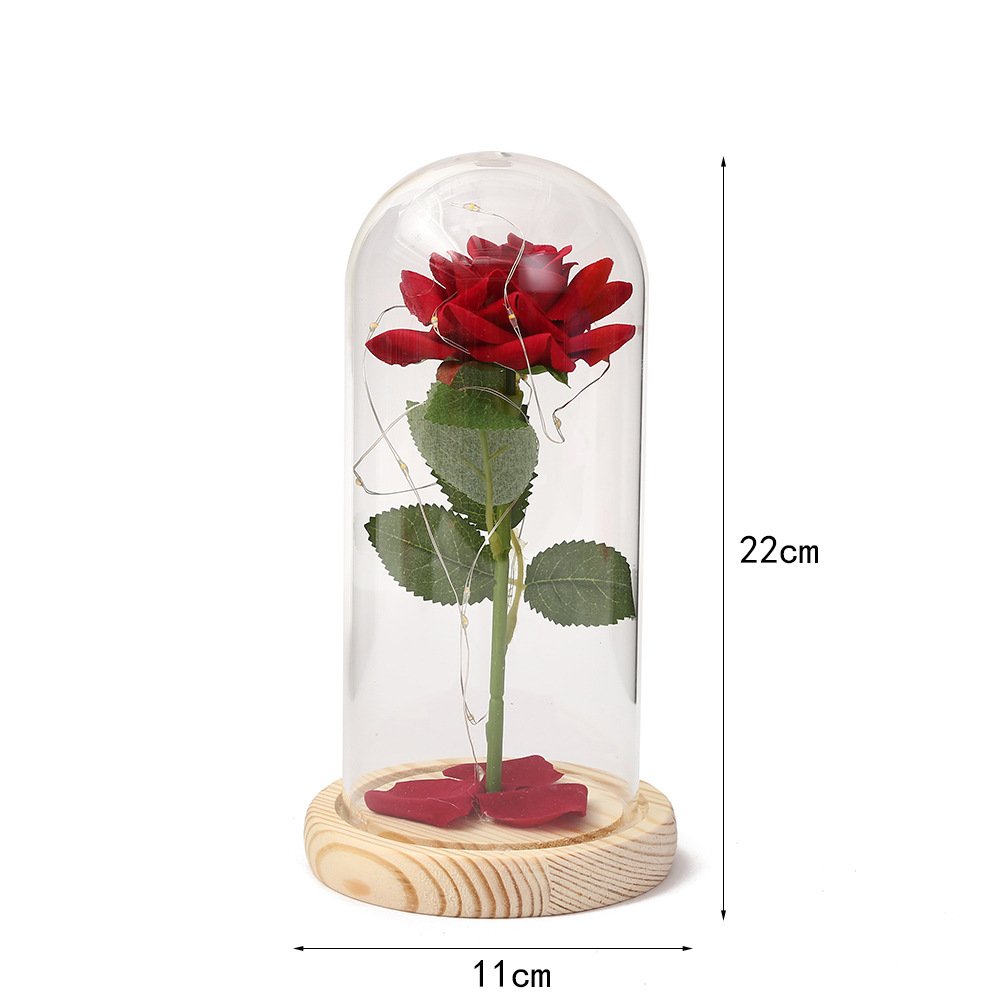 新款永生花玻璃罩玫瑰花礼盒仿真花礼品桌面摆件送女友礼物防尘罩详情图5