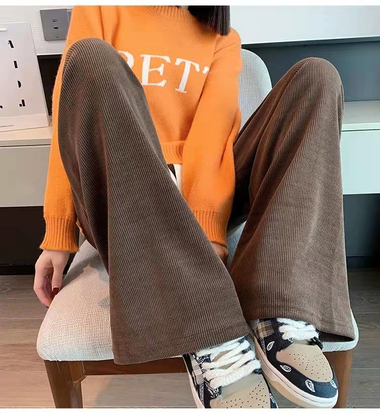 Spring and autumn bestsellers: European cotton fleece knitted wide-leg pants for women, loose and laid-back with a drape that can be worn on the floor, versatile straight-leg pants, and casual pants details Picture