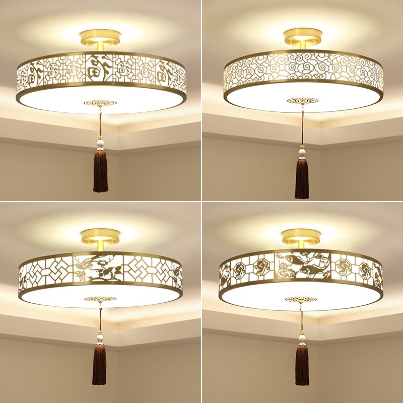 National trend all-copper new Chinese-style bedroom ceiling light, living room main light, modern Chinese style corridor full-spectrum eye-protecting lamps Specification image