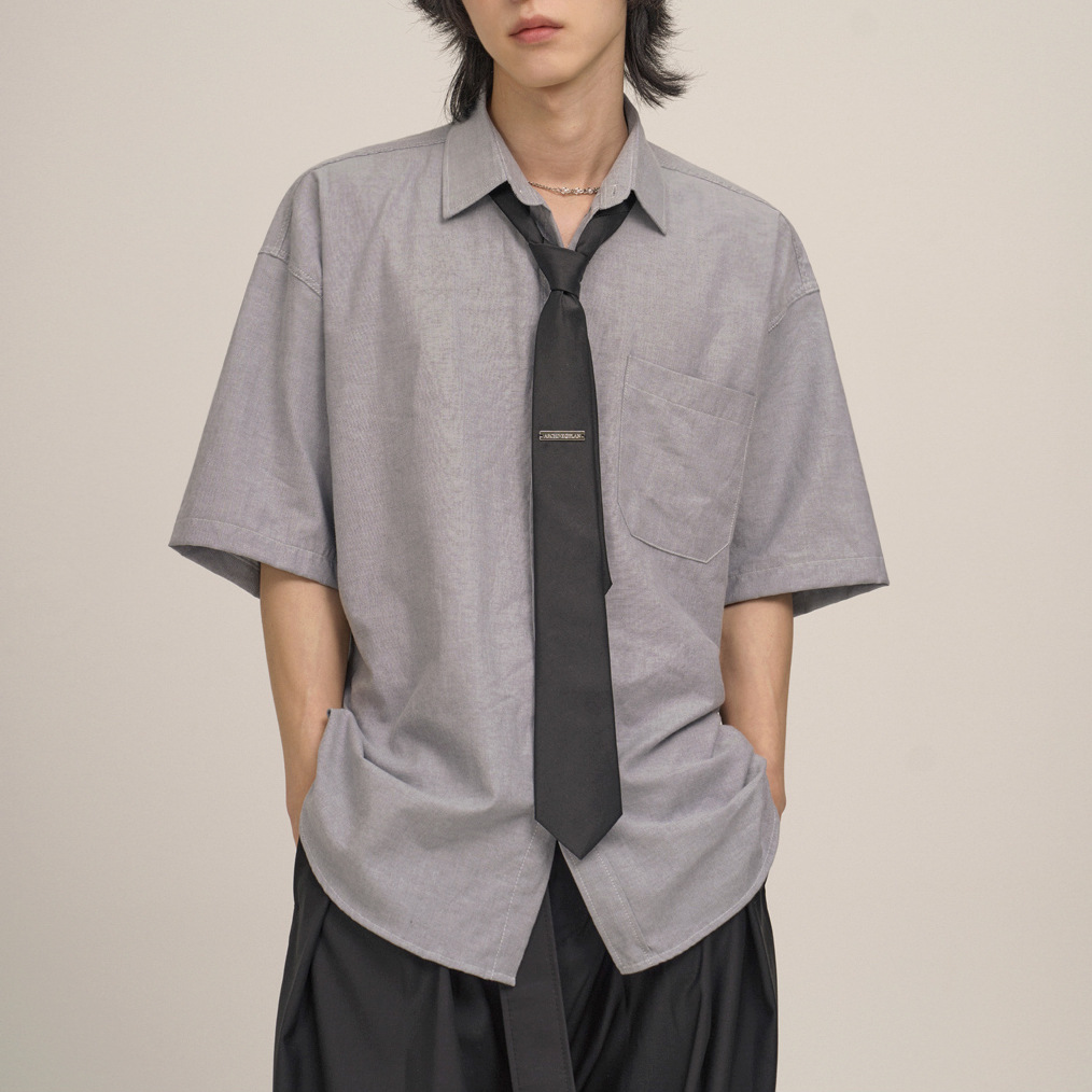 MYQ学院风短袖衬衫男夏季宽松休闲纯色衬衣韩系通勤DK制服内搭