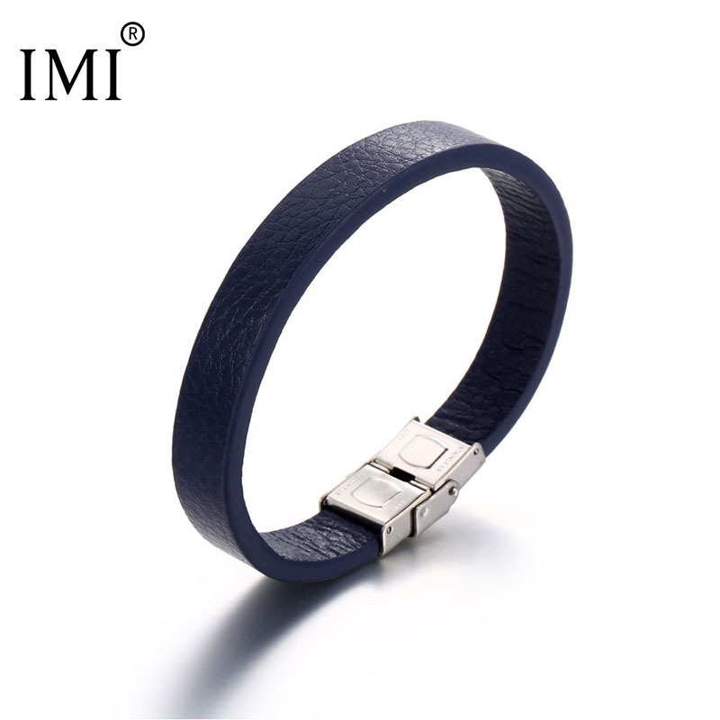 Imi Blue Leather Bracelet Men's Titanium Steel Buckle Leather Bracelet Leather Bracelet Simple Men's Bracelet Yl159