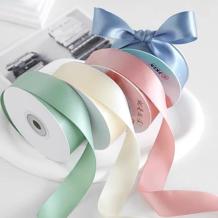 2.5cm encrypted double-sided polyester tape, silk tape, double-colored satin tape, wedding gift packaging woven tape, decorative ribbon