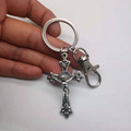Ancient silver cross keychain pendant, ring, accessory, gift and giveaway