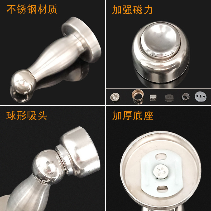 Anti-collision bathroom door, floor guard, exposed bedroom door, strong magnetic wall, black and white stainless steel door at the source factory Specification image