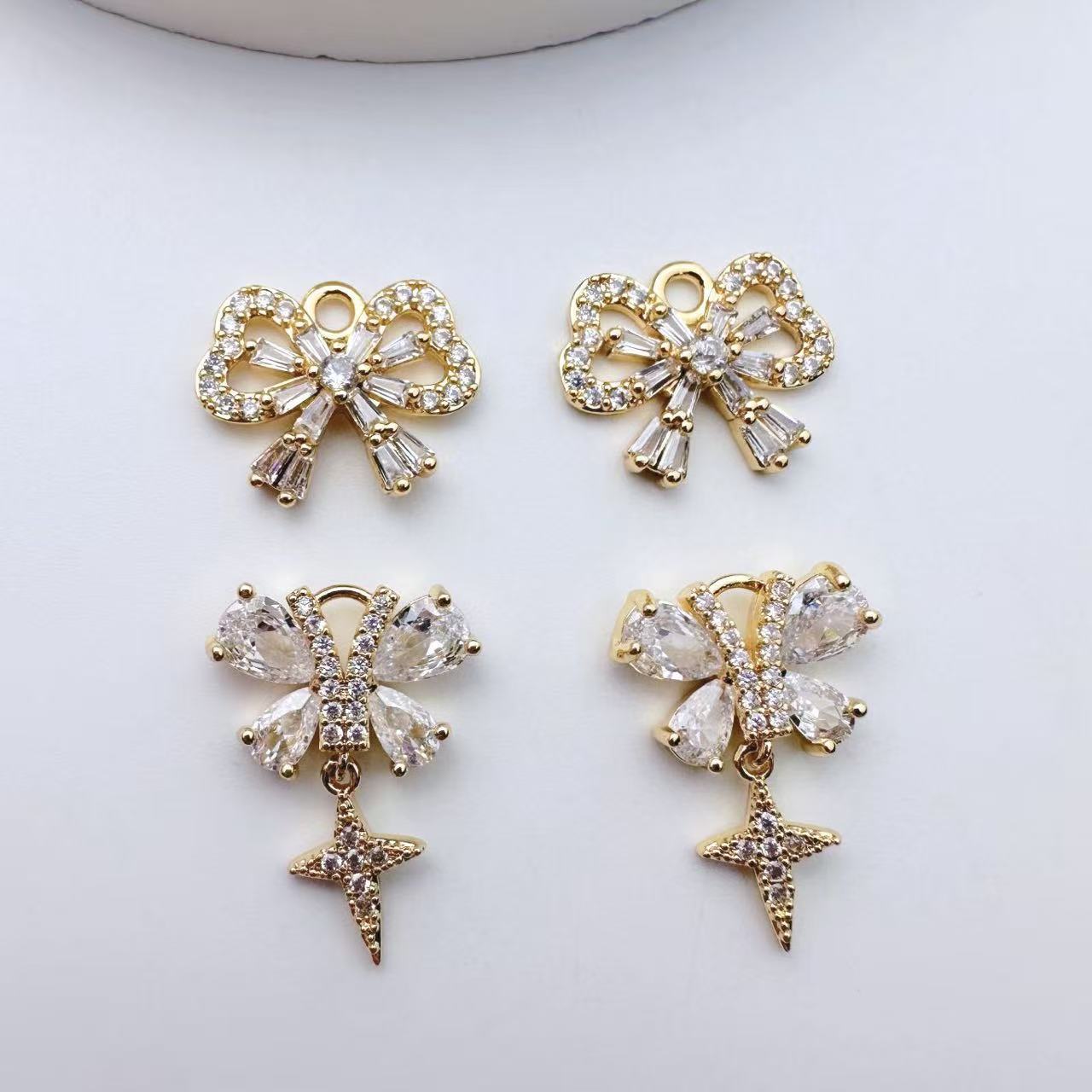 Copper gold-plated micro-inlaid zircon bow tassel pendant diy handmade jewelry bracelet necklace earring accessory material details Picture