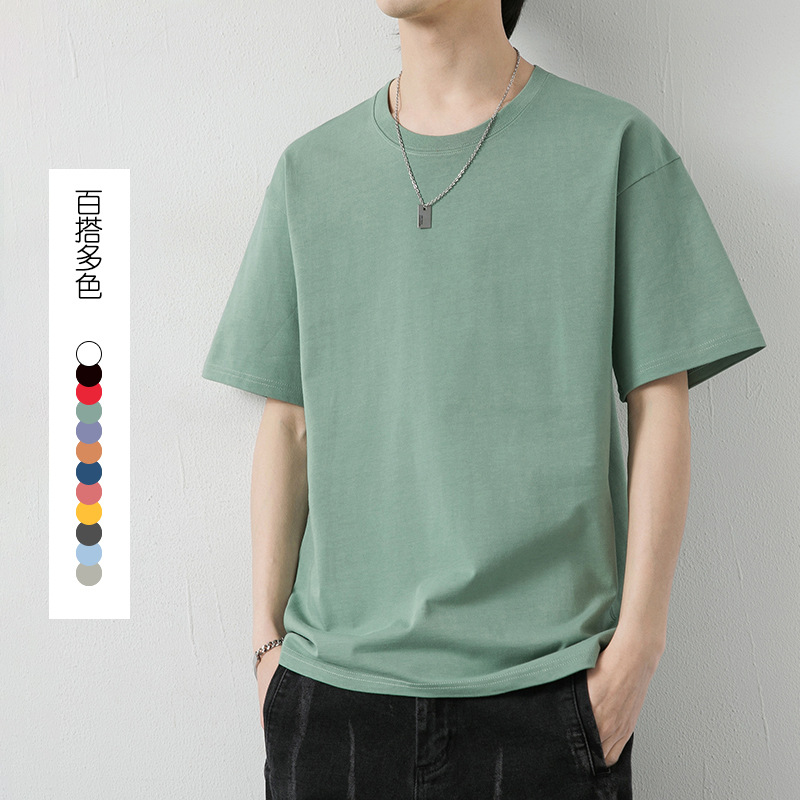 Cotton short-sleeved T-shirt for men's 2023 summer new style solid color base layer, trendy ins versatile loose top