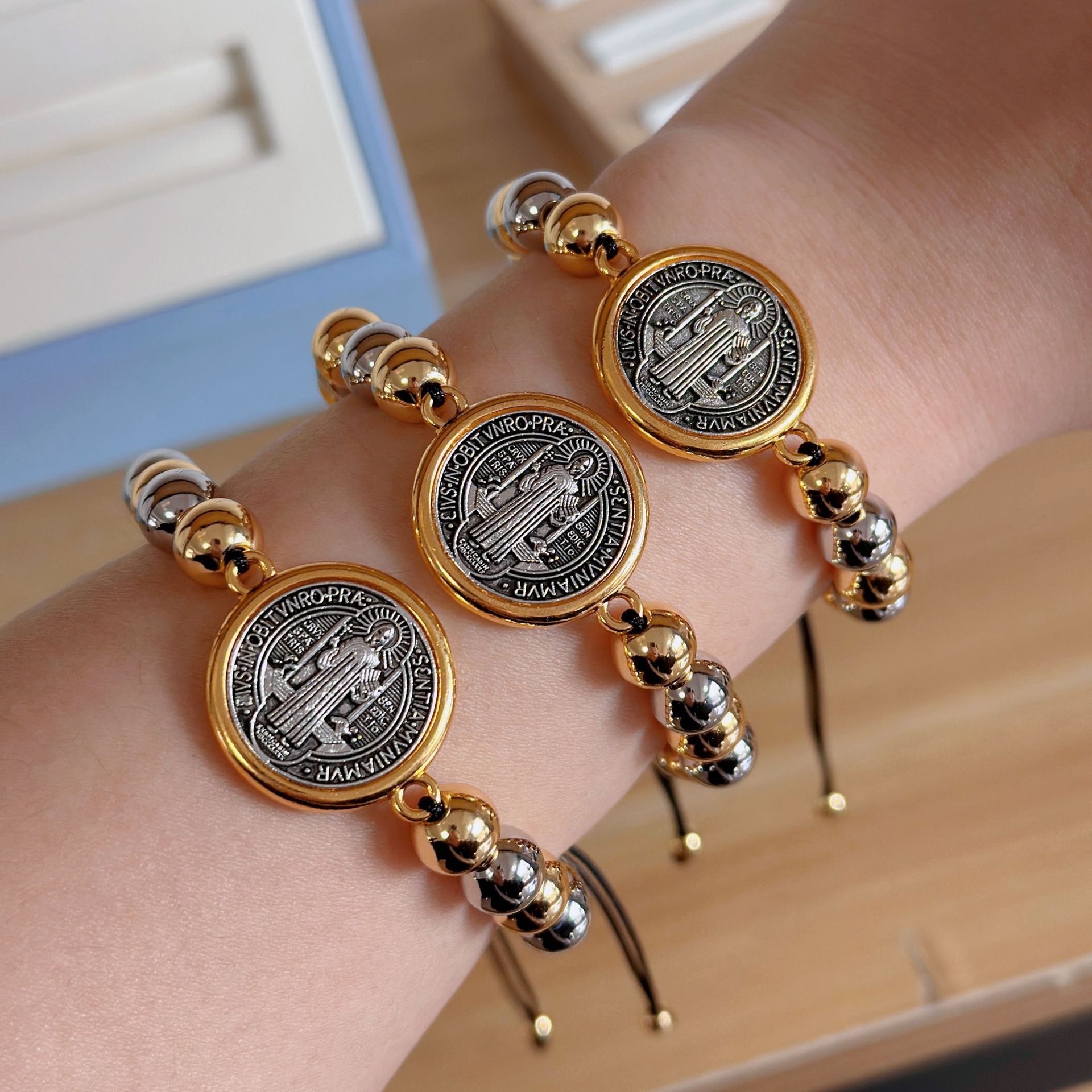 Europe And The United States Foreign Trade Cross-Border Hot Sales Of New Saint Benedict Bracelet Couple String Beaded Woven Bracelet Manufacturers Wholesale Specification drawing