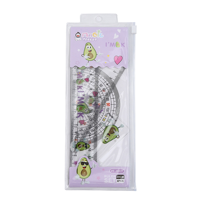 Cartoon student set of four pieces of simple transparent 20cm straight ruler student plastic learning stationery wholesale Item Picture