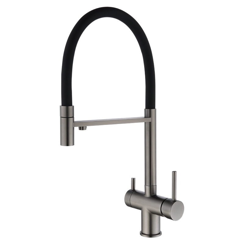 Cross-border 304 stainless steel three-in-one gun gray kitchen pull-out faucet, cold and hot direct drinking water purifier, vegetable basin faucet Item Picture