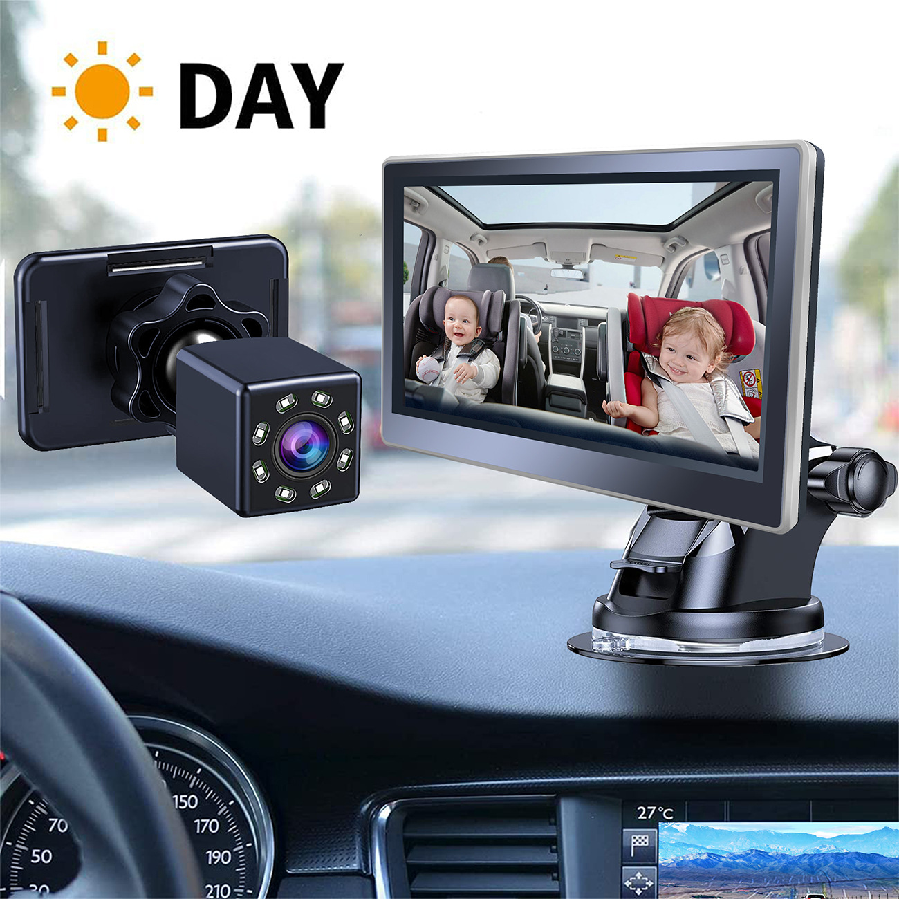 跨境4.3寸高清夜视车载婴儿镜监控器car baby mirror Monitor详情图4