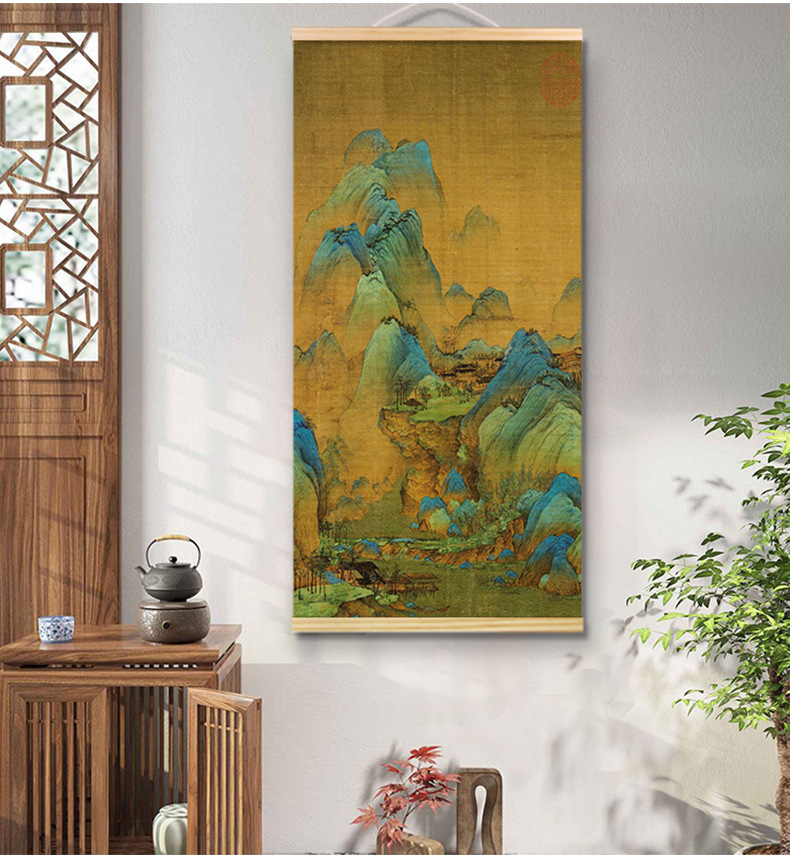 Chinese-style bamboo curtain hanging paintings, decorative paintings, nail-free hook murals, and background wall hanging curtains for the live-streaming room of the original manufacturer of Chinese national style pic 4