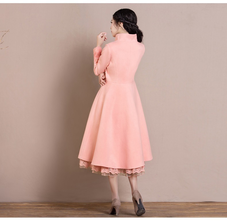New women's embroidered woolen coat, mid-length, fitted and retro woolen overcoat, Yu Ying Specification image