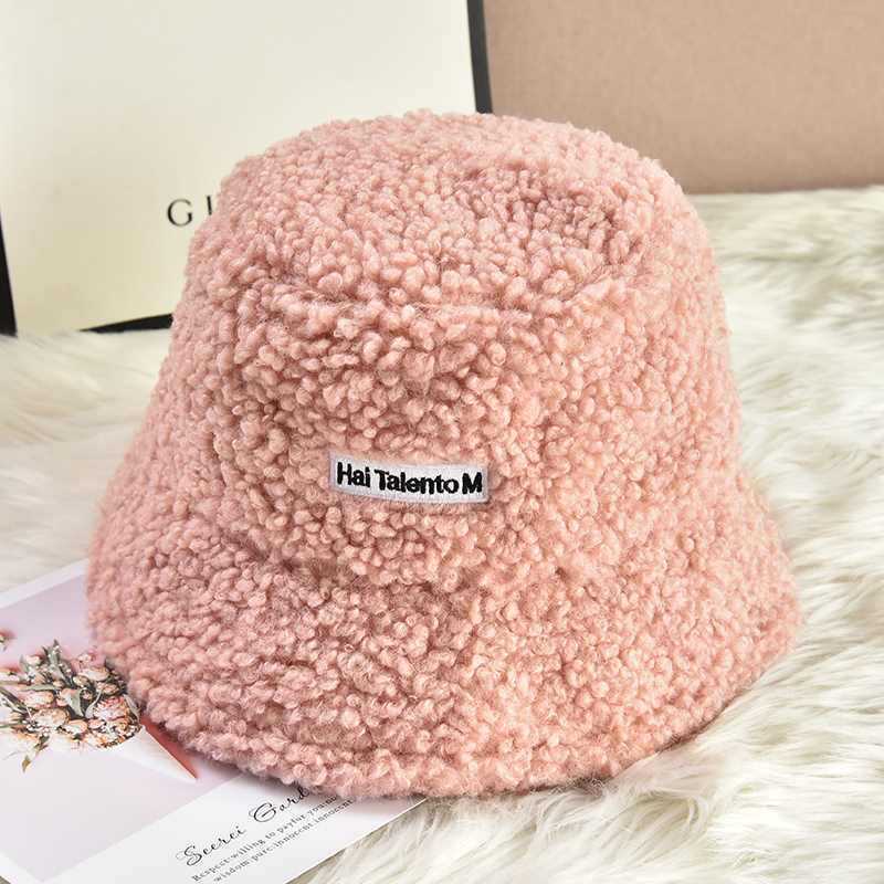 Net Red Lamb Plush Fisherman Hat Female Autumn And Winter Korean Version Of Tide Face Small New Warm Everything Sun Basin Hat Specification drawing