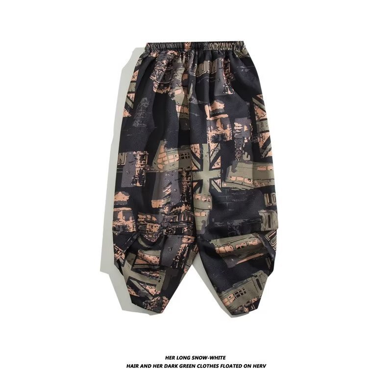 Summer Chinese-style wide-leg pants, men's loose retro shorts, beach casual seven-inch lantern Halon mid-length pants wholesale details Picture