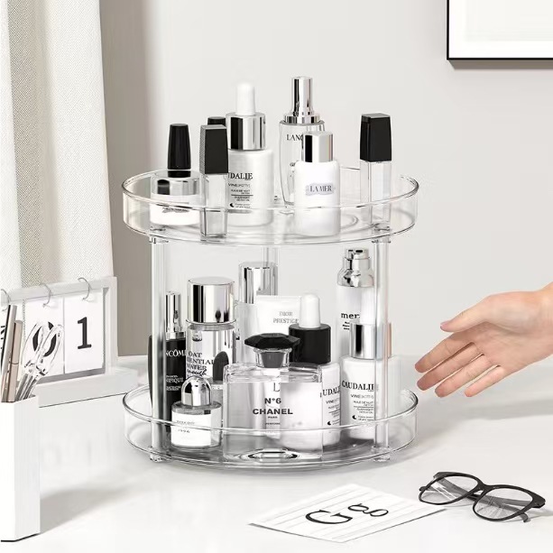 Multi-functional transparent rotating cosmetic storage box, 360° multi-layer home desktop storage rack, dressing table for combing and grooming full figure