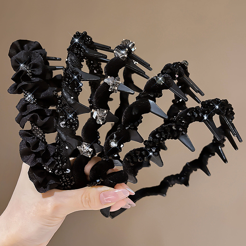 气质复古水钻黑色发箍女高级感洗脸压发防滑带齿头箍气质发卡头饰