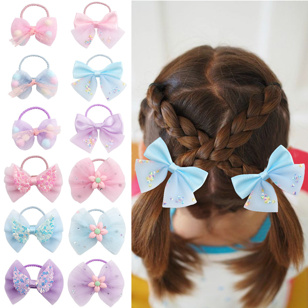 Korean Fabric Bow Children's Hair Band Cute Girl Lace Mesh Hair Accessories New Little Girl Head Rope Band