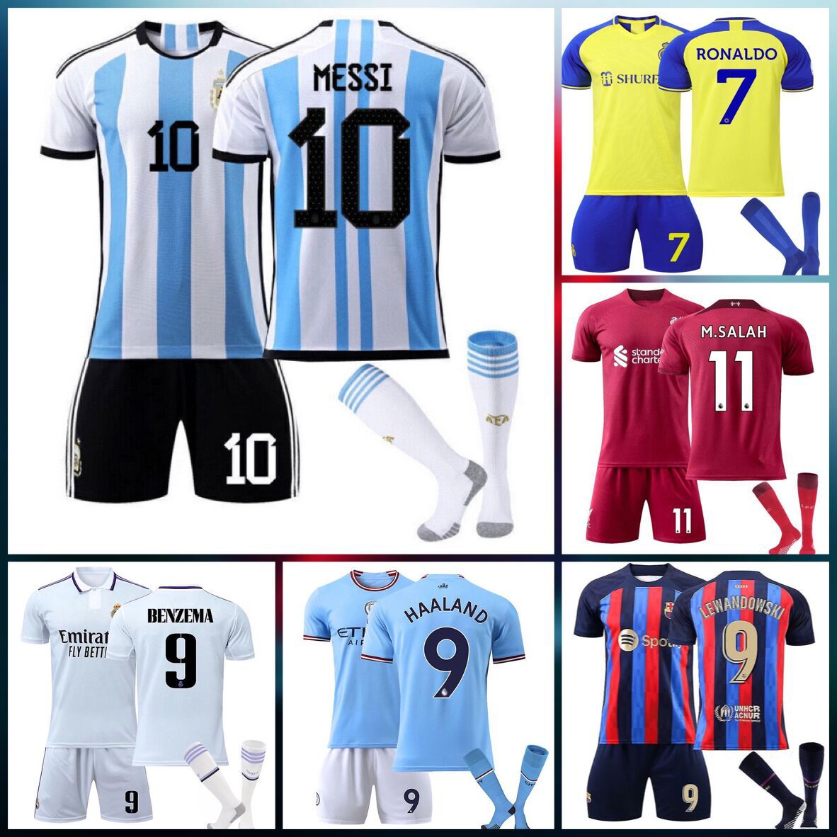 阿根廷梅西儿童足球服迈阿密球衣利雅得皇马巴萨利物浦套装
