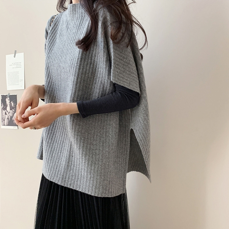 The 2022 autumn and winter new Korean-style elegant and light mature cape sweater, cape coat, knitted top, loose and slimming, trendy details Picture