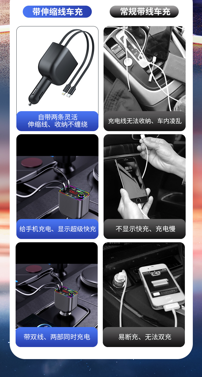 Y4工厂批发车载mp3 蓝牙fm发射器 私模快充车载充电器 跨境新品详情4