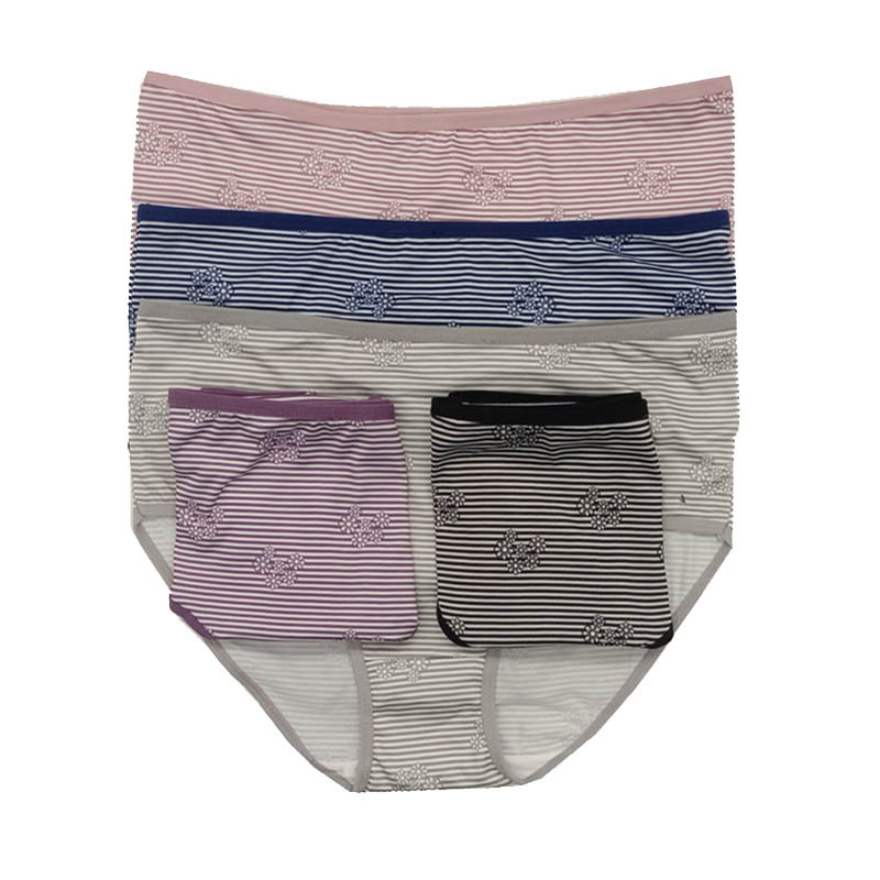 Russian women's underwear with stripes, large mid-waist, cinched abdomen, breathable, and large-sized elastic triangle pants for middle-aged and elderly people details Picture