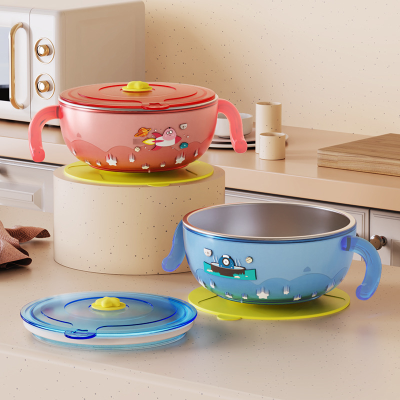 Jiayi Beibi Baby Stainless Steel Food-grade double-layer Bowl, breathable and portable set, baby food bowl, children's tableware bowl