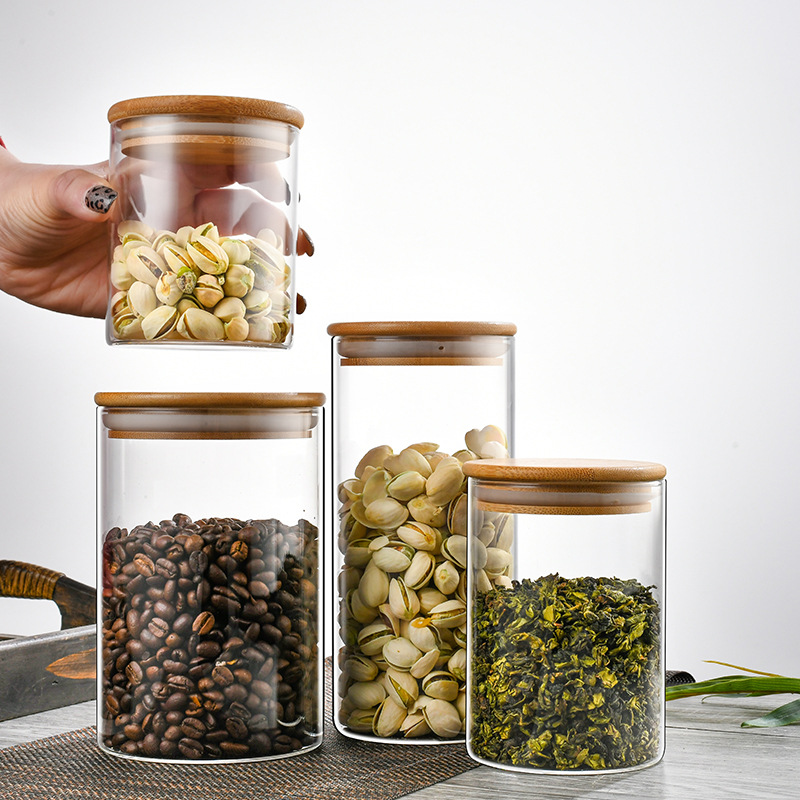Manufacturers Directly Supply High Borosilicate Glass Sealed Jar Kitchen Sealed Storage Jar Tea Jar Wood Cover Glass Storage Jar Specification drawing