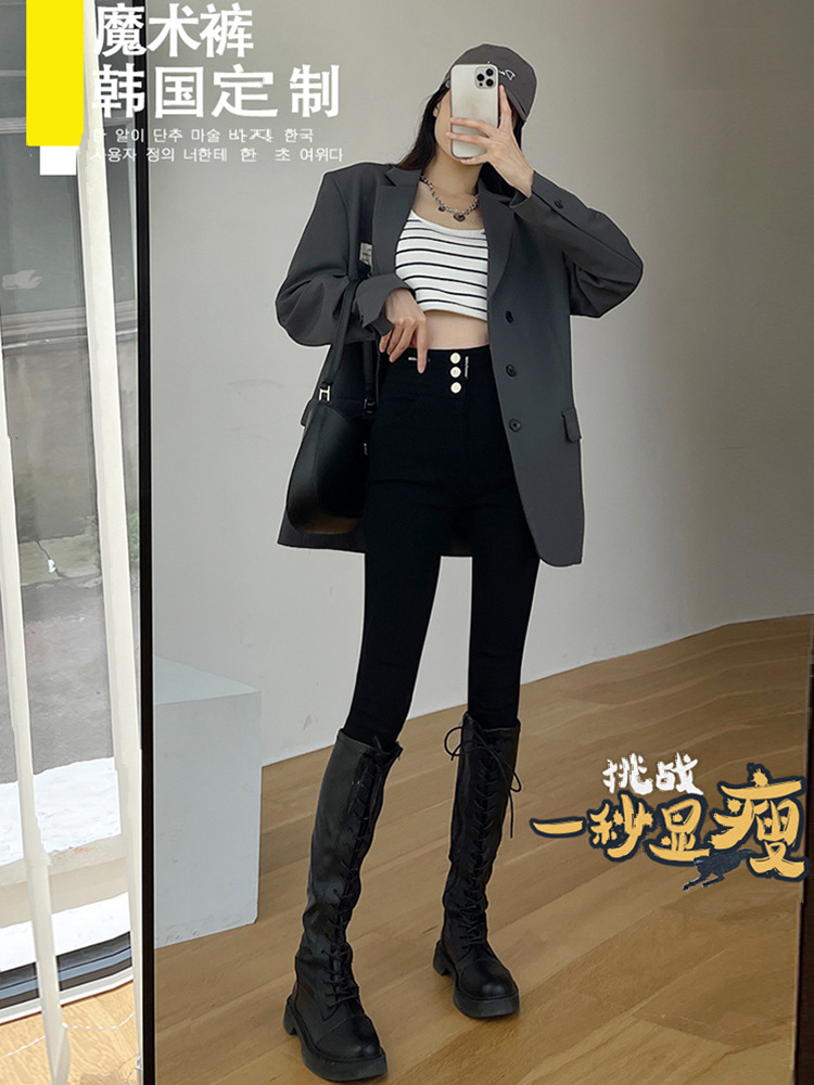 The 2022 new Spring, summer, autumn and winter magic pants for women: black tight high-waisted pants that make you look slimmer. Wear a pair of hair replacement leggings on top details Picture