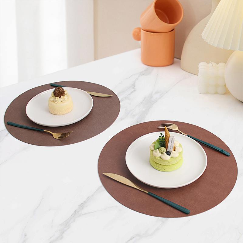Double-sided leather placemats and teacup MATS with cowhide texture, waterproof and oil-proof table MATS, heat-insulating MATS for Western restaurants, placemats and coasters Specification image