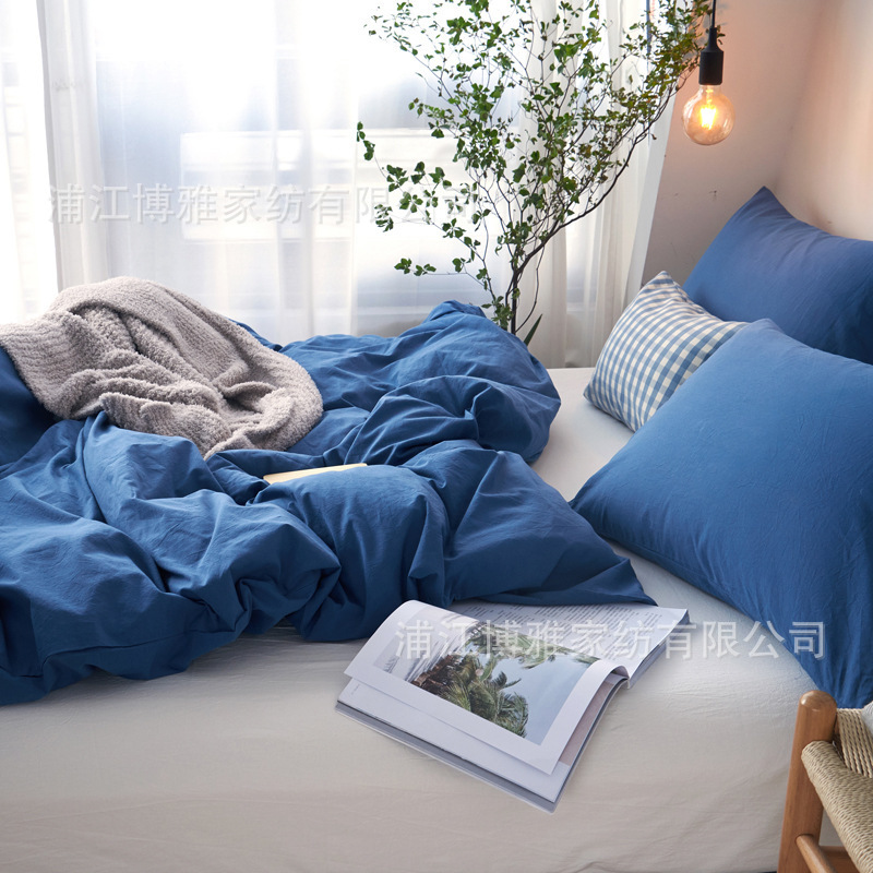 Factory wholesale simple solid-color all-cotton four-piece set, washed cotton set, bedding, cross-border exclusive supply for Amazon Application Scenario