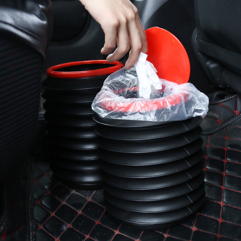 驰善车载垃圾桶汽车带盖4L水桶可折叠伸缩雨伞桶车上创意置物收纳用品图