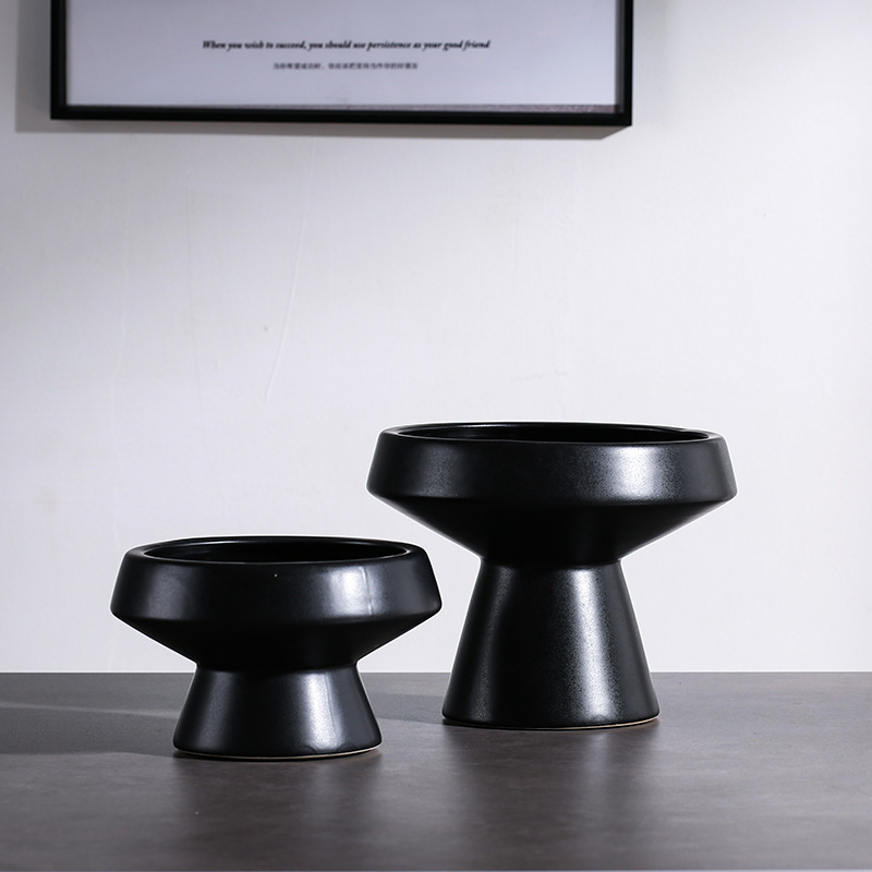 2025 Best-selling modern and simple ceramic flower pot ornaments, model room, living room, dining table, Nordic high-legged fruit plate, flower vase and soft decoration items Specification image