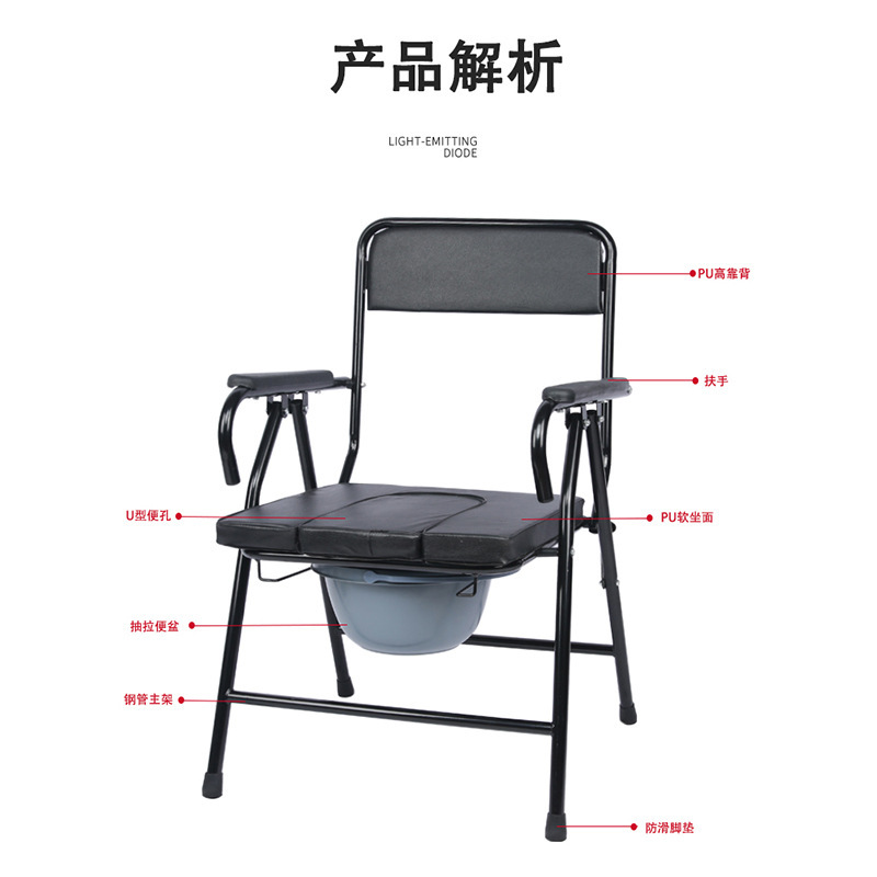 Special export supply of foldable stainless steel toilet chairs, large load-bearing auxiliary stools, and mobile toilets for the elderly and the disabled details Picture